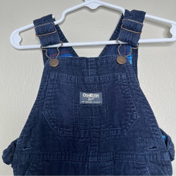 OshKosh Bigosh Toddler Plaid-Lined Corduroy Overalls‎ Navy Blue 9-12 Months - Picture 9 of 10